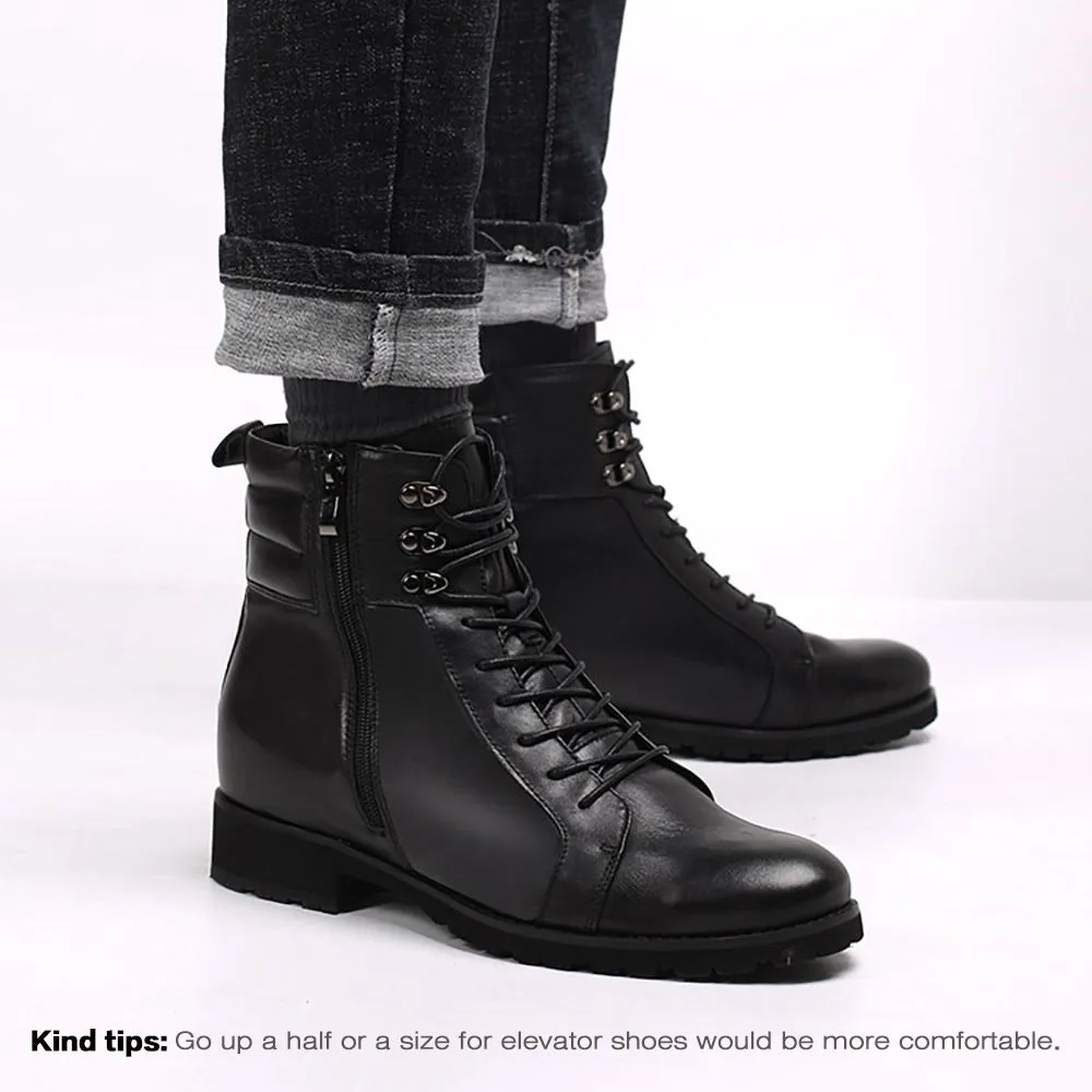 8 CM /3.15 Inches CMR CHAMARIPA Black Leather Motorcycle Boots for Men