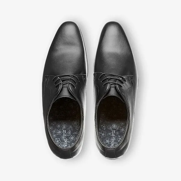 Black Leather Plain Derby Shoes