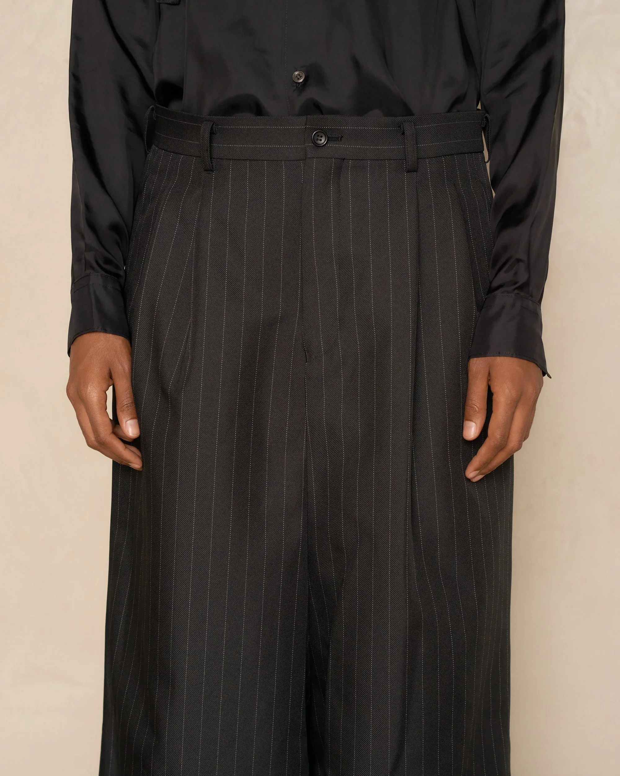 Black Pinstripe Wide Trousers