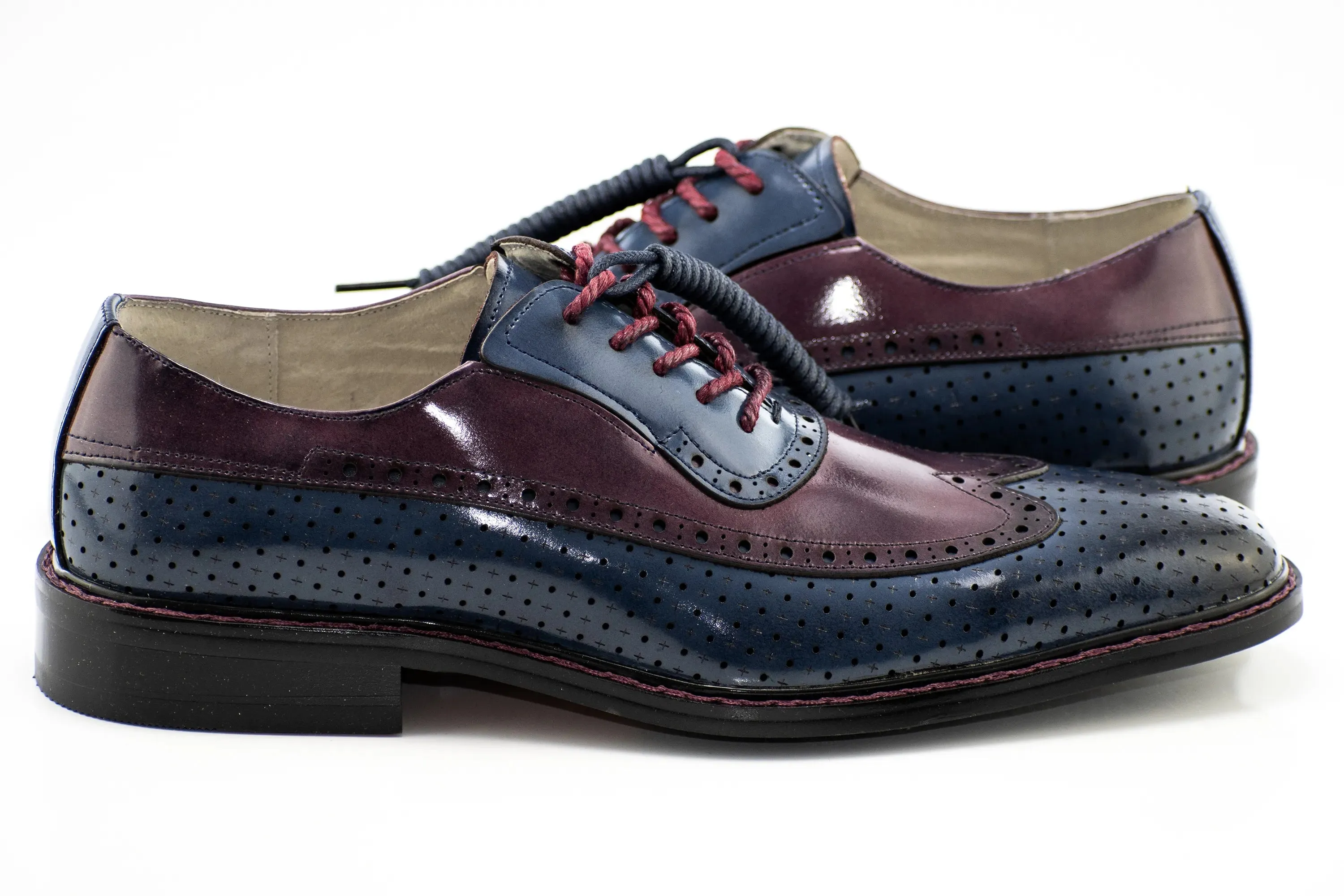 Blue and Burgundy Perforated Wingtip Derby
