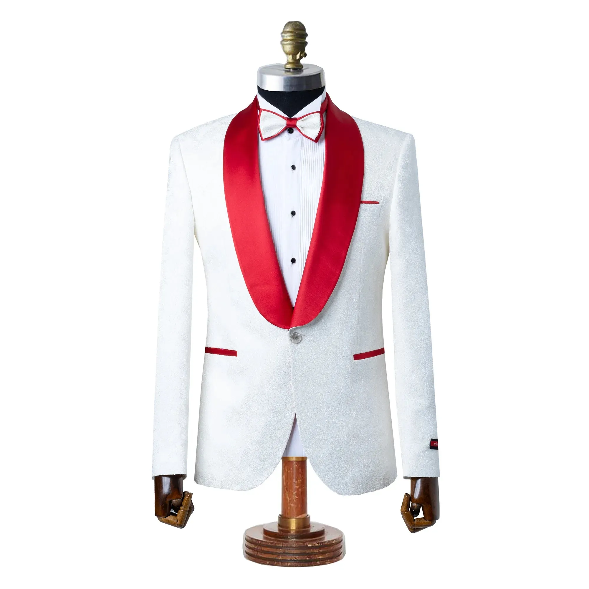Carlo | White and Red Satin 2-Piece Tailored-Fit Tuxedo