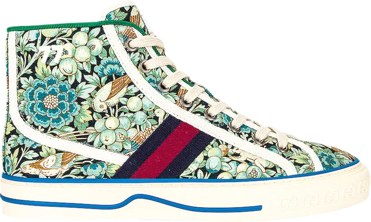 Liberty of London x Gucci Wmns Tennis 1977 High Floral Sneakers - Light Blue Green