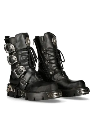 NEW ROCK Rugged Black Reactor Buckle-Laced Boots