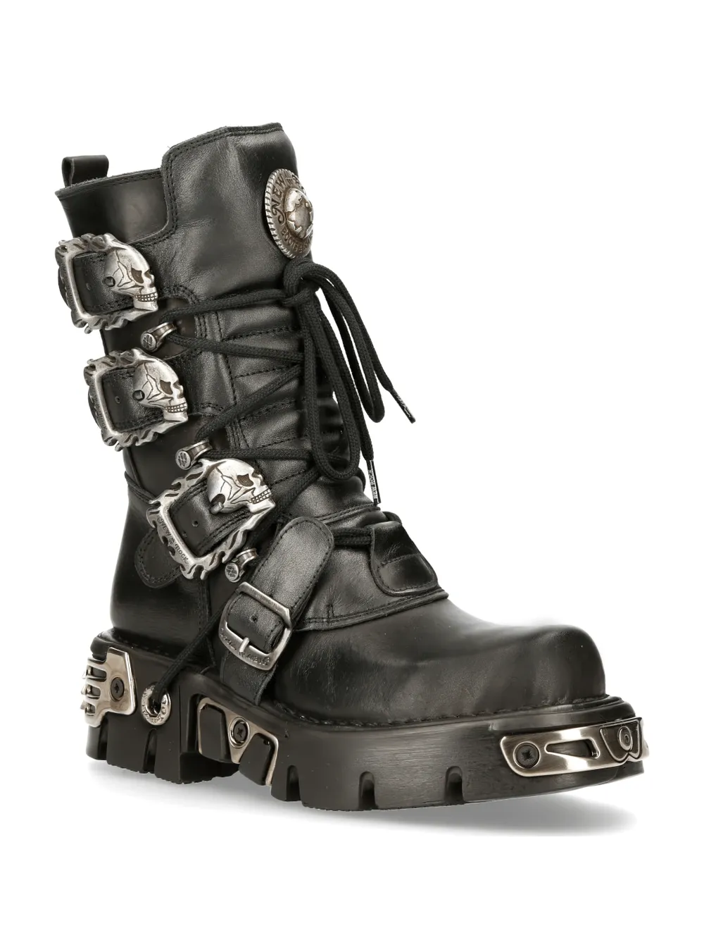 NEW ROCK Rugged Black Reactor Buckle-Laced Boots