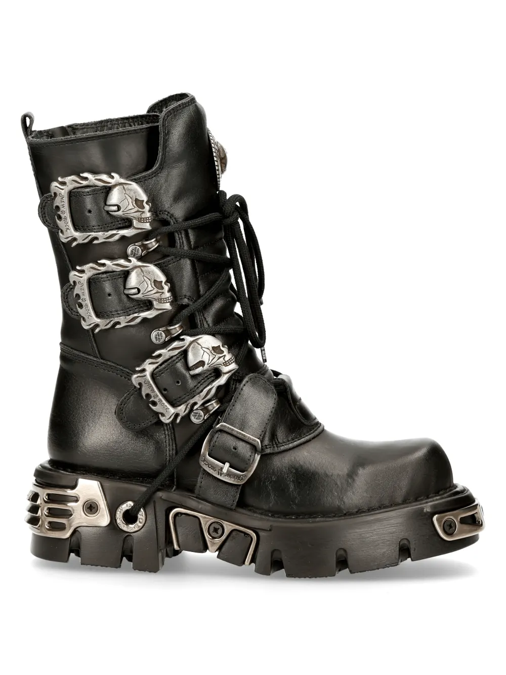 NEW ROCK Rugged Black Reactor Buckle-Laced Boots