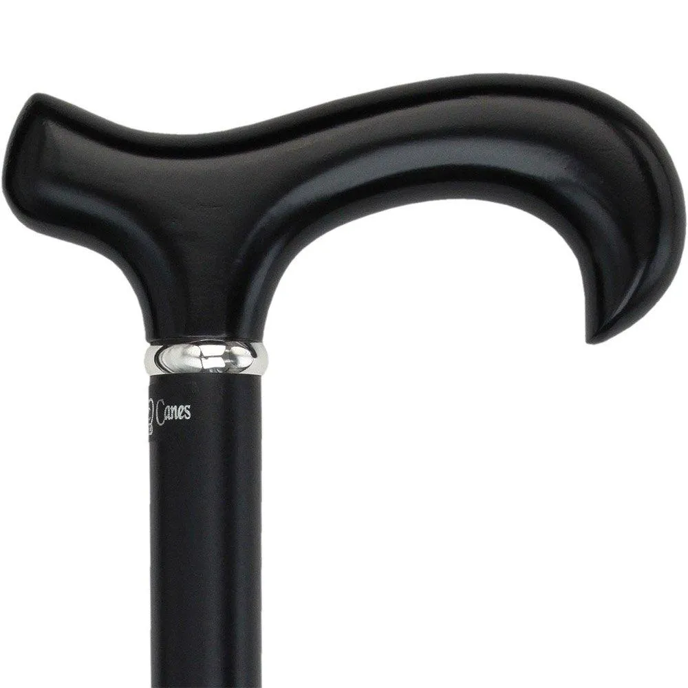 Scratch & Dent Royal Black Derby Walking Cane With Beechwood Shaft and Silver Collar V1492