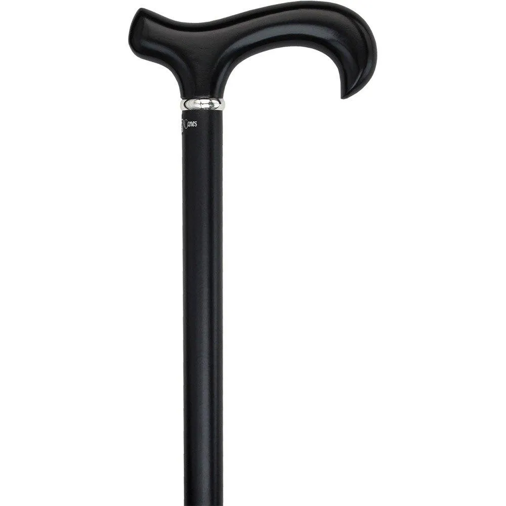 Scratch & Dent Royal Black Derby Walking Cane With Beechwood Shaft and Silver Collar V1492