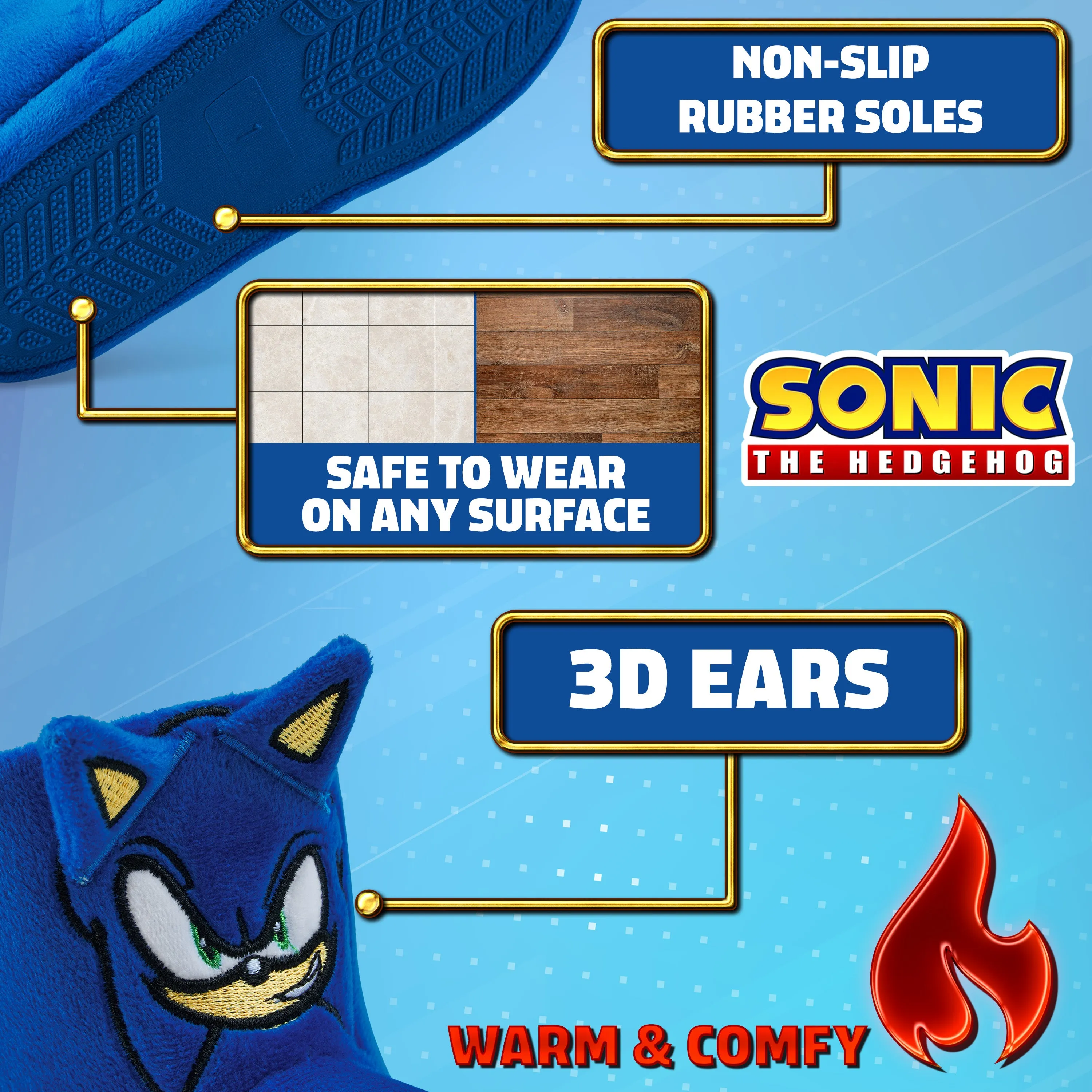 Sonic The Hedgehog Boys Slippers - Warm 3D Kids Slippers