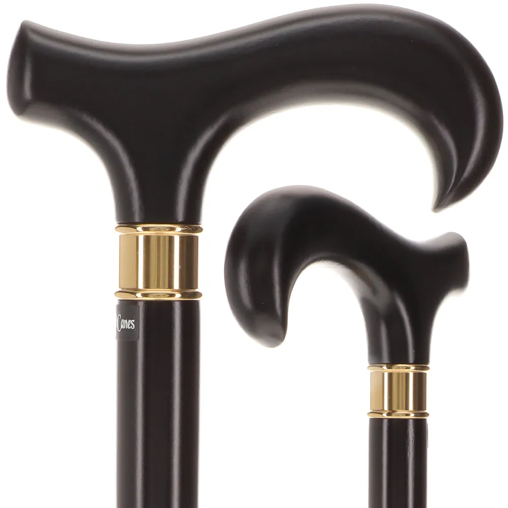 Super Strong Sleek Black Derby Cane - Beechwood & Brass