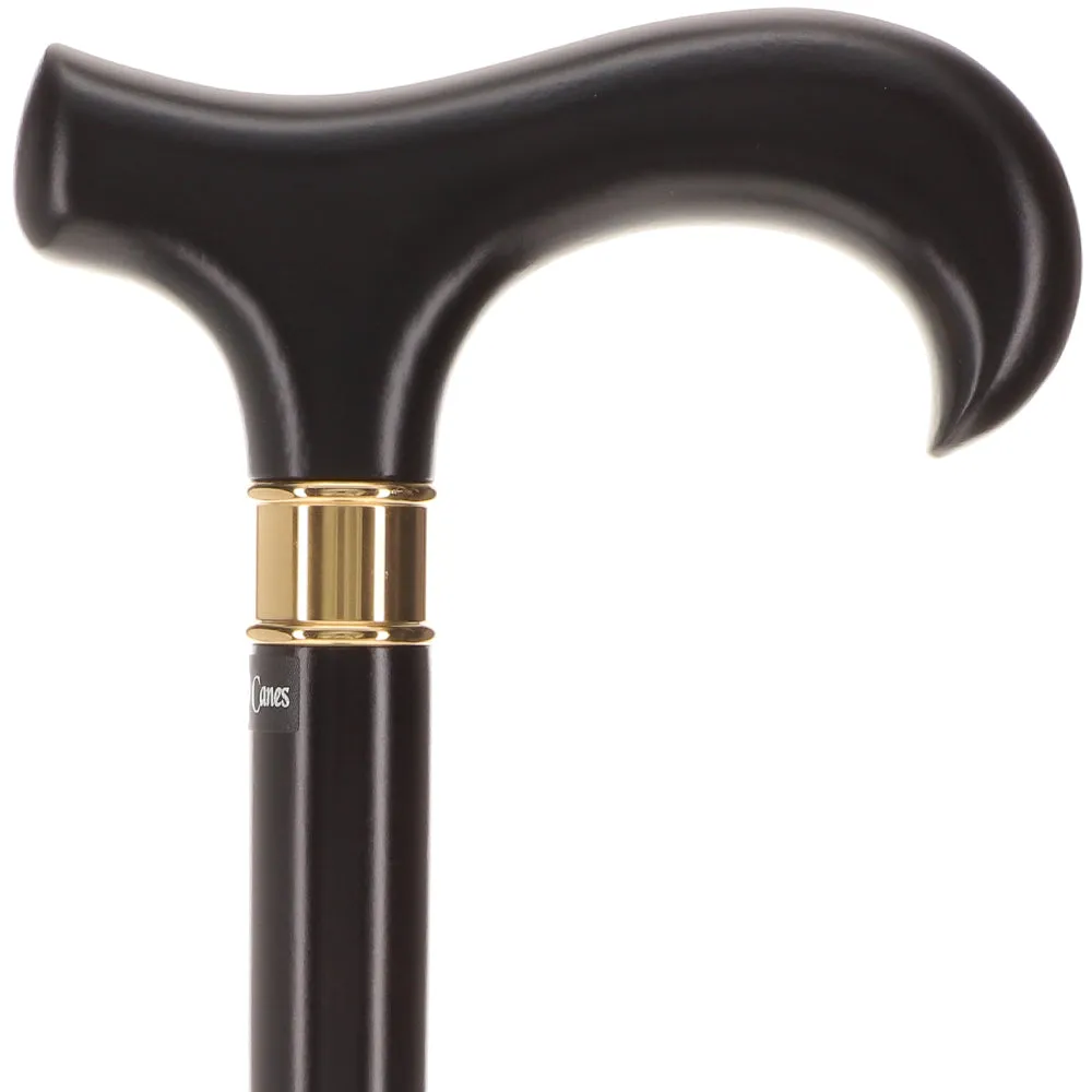 Super Strong Sleek Black Derby Cane - Beechwood & Brass