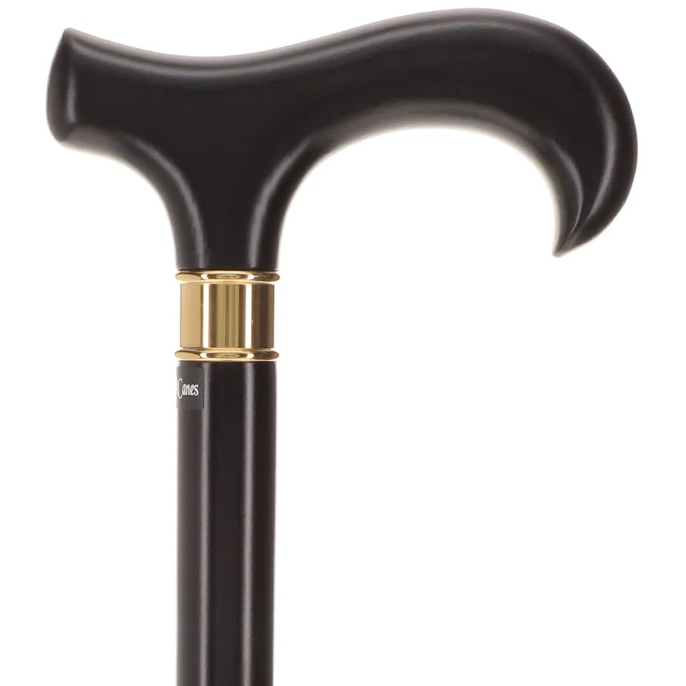 Super Strong Sleek Black Derby Cane - Beechwood & Brass