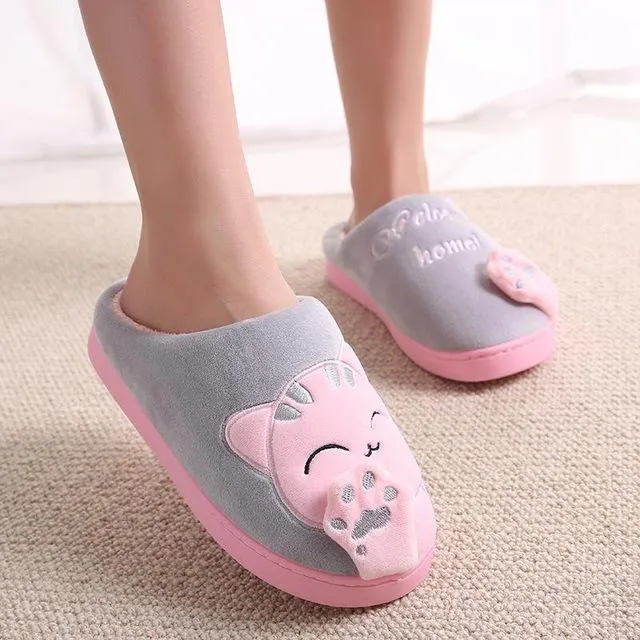 Winter Kids Slippers Toddler Girls Animal Cat Flip Flop Plush Parent Slides Baby Boys Indoor Shoes Warm House Children Slippers