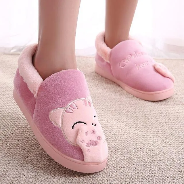 Winter Kids Slippers Toddler Girls Animal Cat Flip Flop Plush Parent Slides Baby Boys Indoor Shoes Warm House Children Slippers