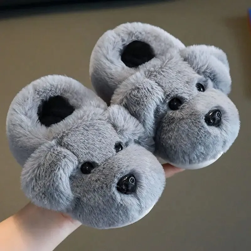 Winter Warm Cartoon Dog Kids Slippers
