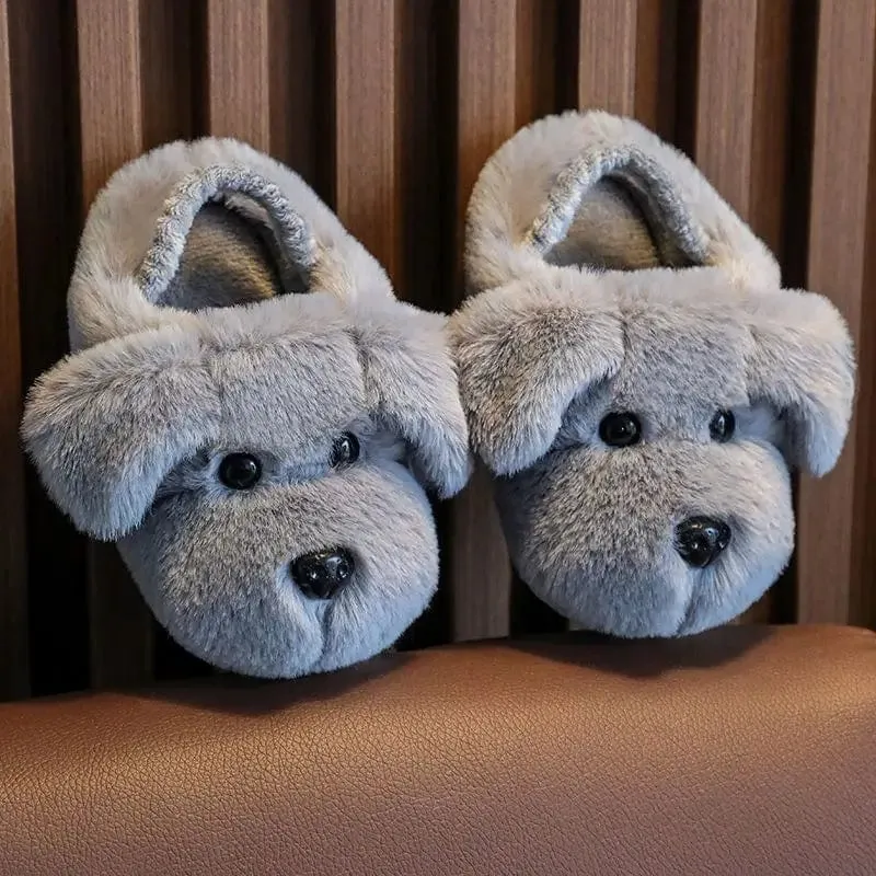 Winter Warm Cartoon Dog Kids Slippers