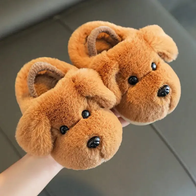 Winter Warm Cartoon Dog Kids Slippers