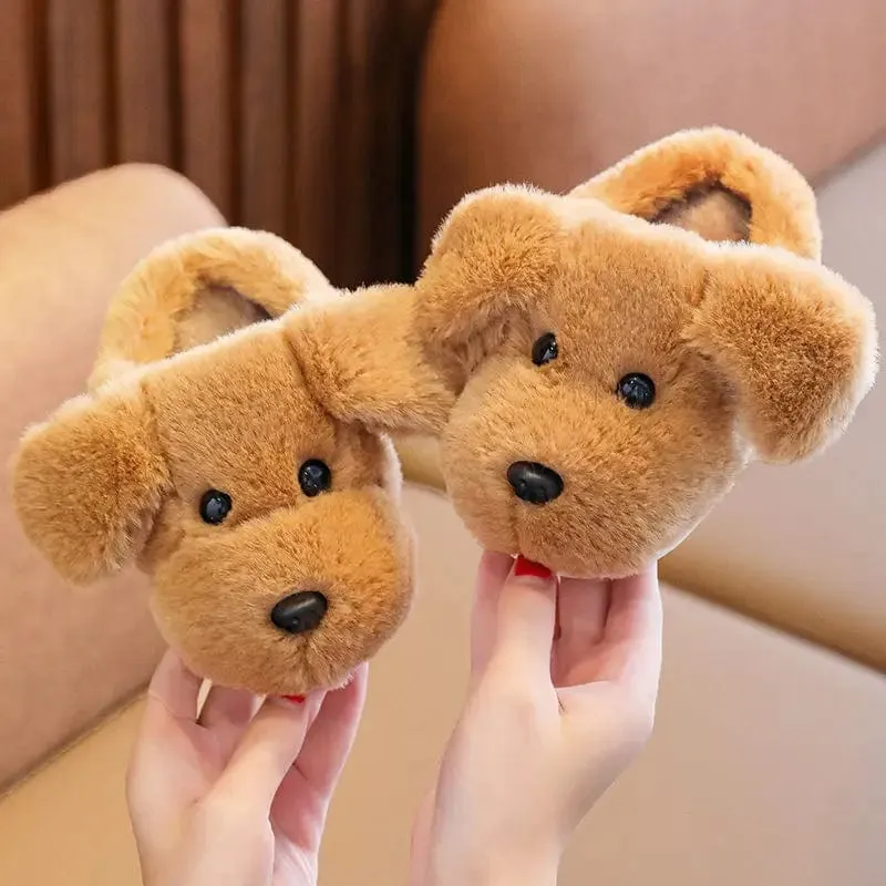 Winter Warm Cartoon Dog Kids Slippers