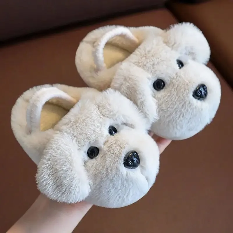 Winter Warm Cartoon Dog Kids Slippers
