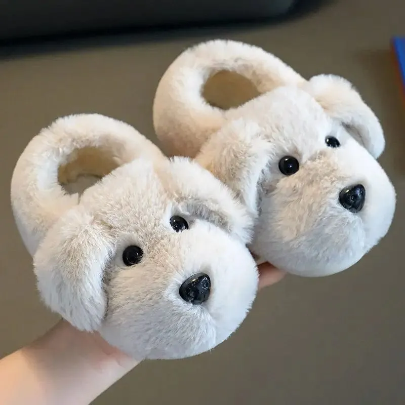 Winter Warm Cartoon Dog Kids Slippers