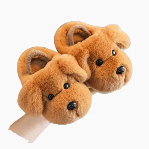 Winter Warm Cartoon Dog Kids Slippers