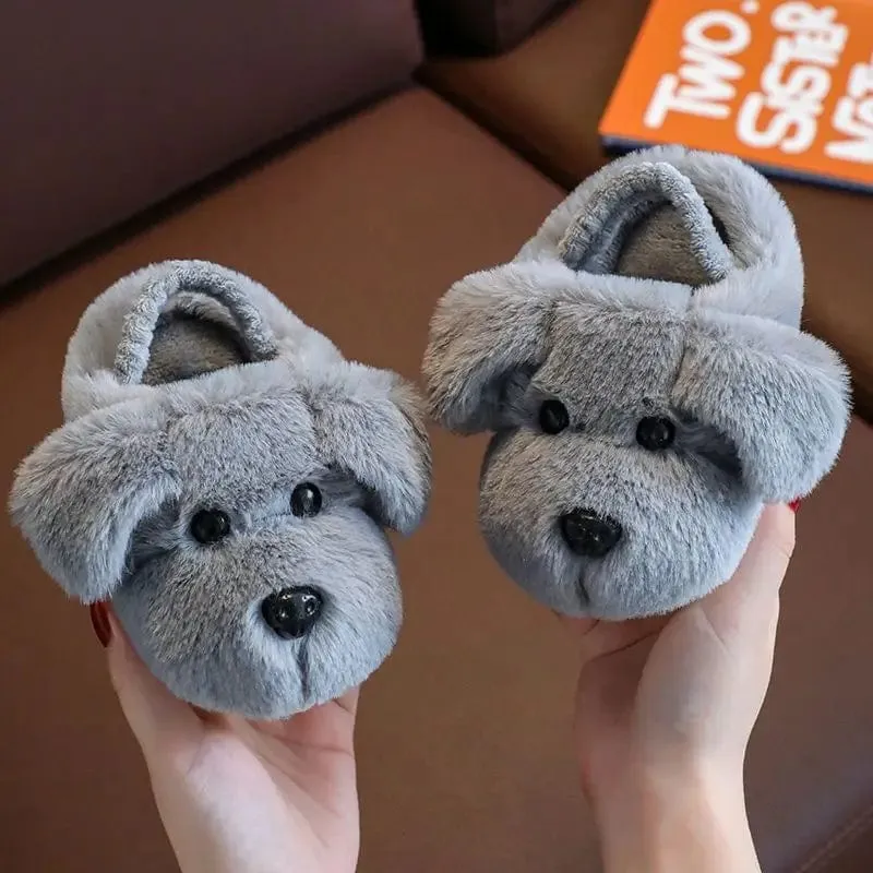 Winter Warm Cartoon Dog Kids Slippers