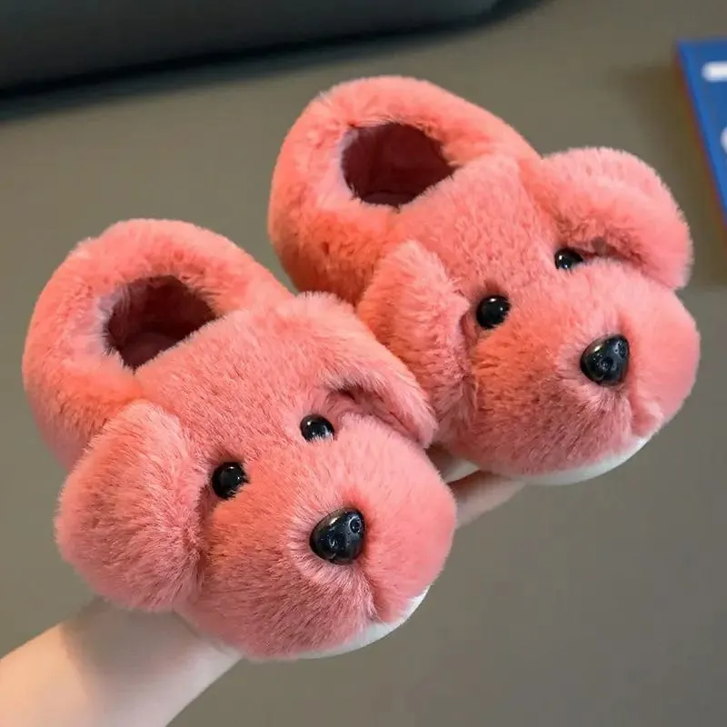 Winter Warm Cartoon Dog Kids Slippers