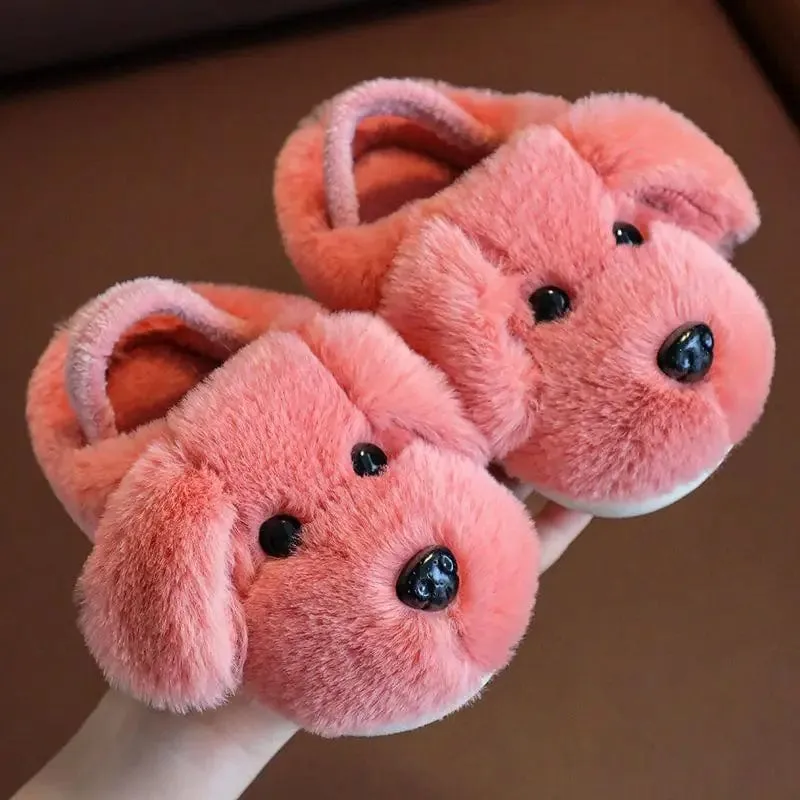 Winter Warm Cartoon Dog Kids Slippers