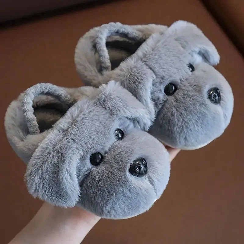 Winter Warm Cartoon Dog Kids Slippers