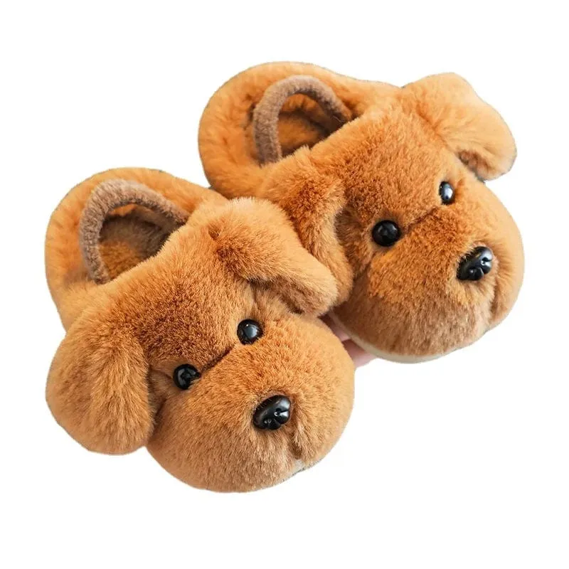 Winter Warm Cartoon Dog Kids Slippers