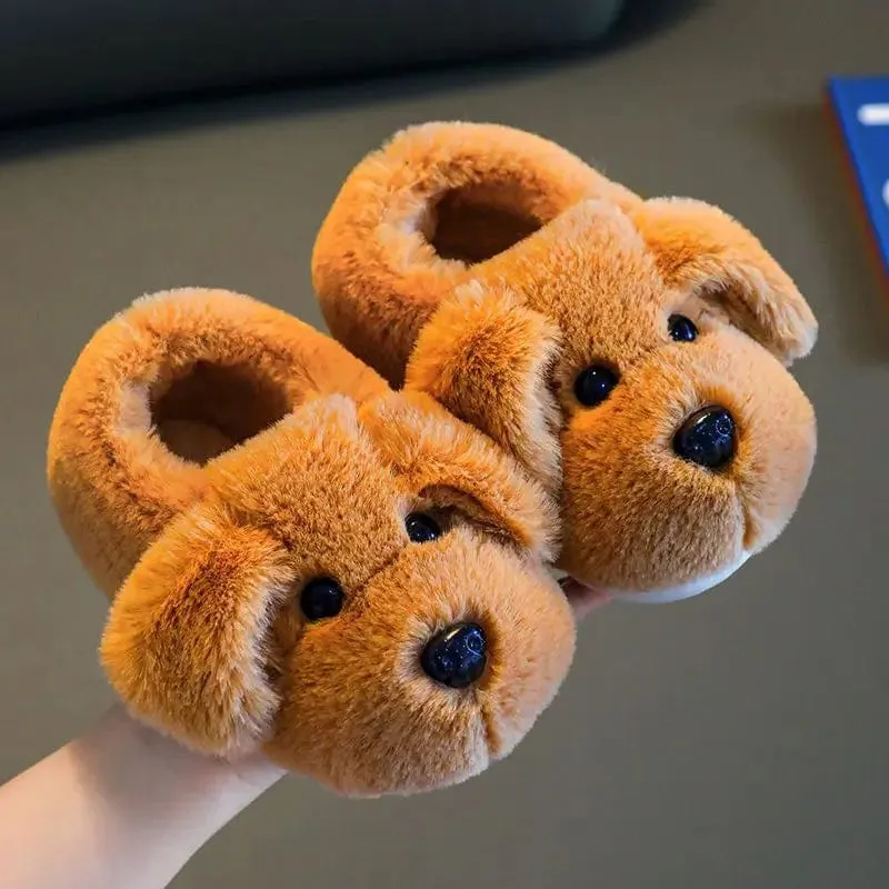 Winter Warm Cartoon Dog Kids Slippers